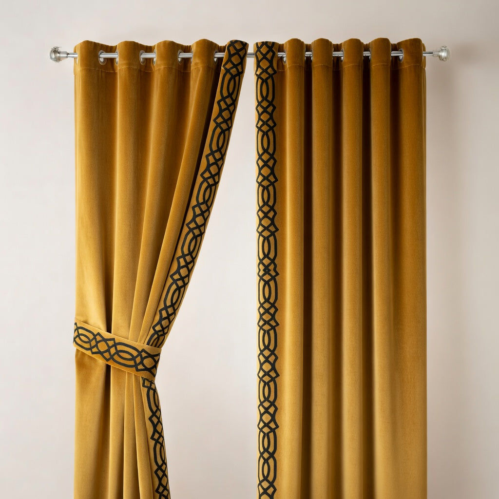 Inner Elegance Velvet Curtains – Velvet Curtains Pakistan for Living Room & Bedroom | INTERIORFITS (Black, Golden, Green, Pink)