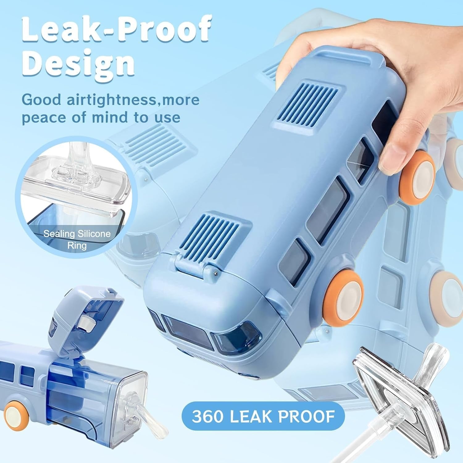 Kids Car Shape Water Bottle 500ml – Leak Proof Straw Bottle with Strap | Cute Cartoon Drinking Bottle for Boys & Girls