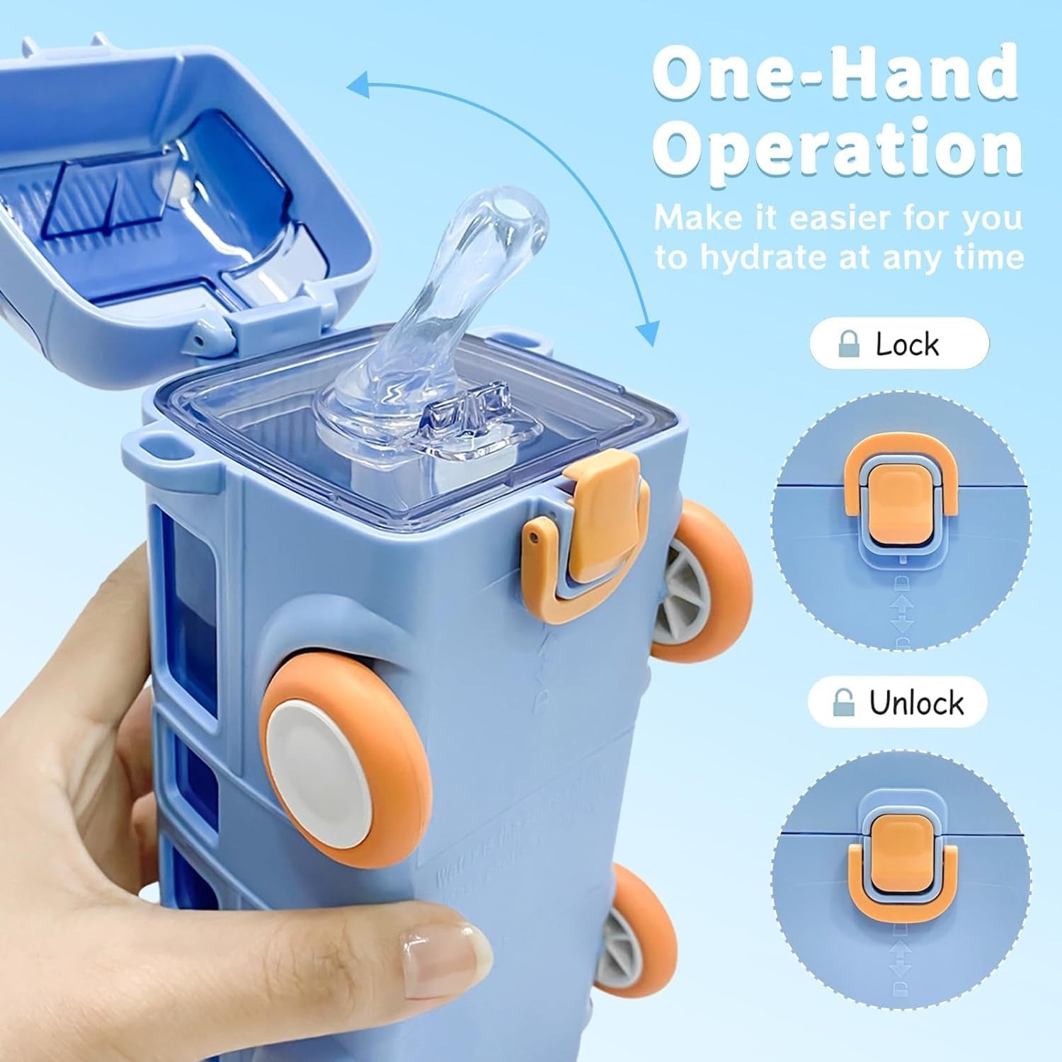 Kids Car Shape Water Bottle 500ml – Leak Proof Straw Bottle with Strap | Cute Cartoon Drinking Bottle for Boys & Girls