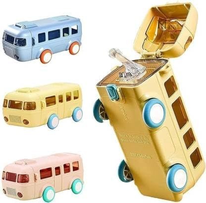 Kids Car Shape Water Bottle 500ml – Leak Proof Straw Bottle with Strap | Cute Cartoon Drinking Bottle for Boys & Girls