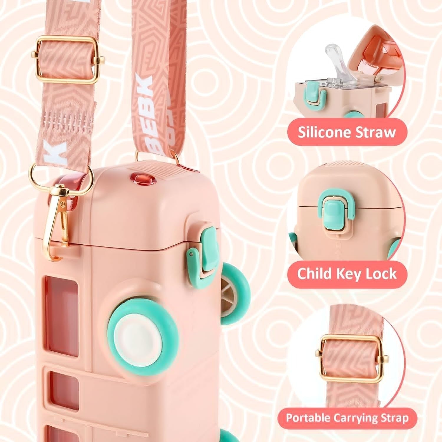 Kids Car Shape Water Bottle 500ml – Leak Proof Straw Bottle with Strap | Cute Cartoon Drinking Bottle for Boys & Girls