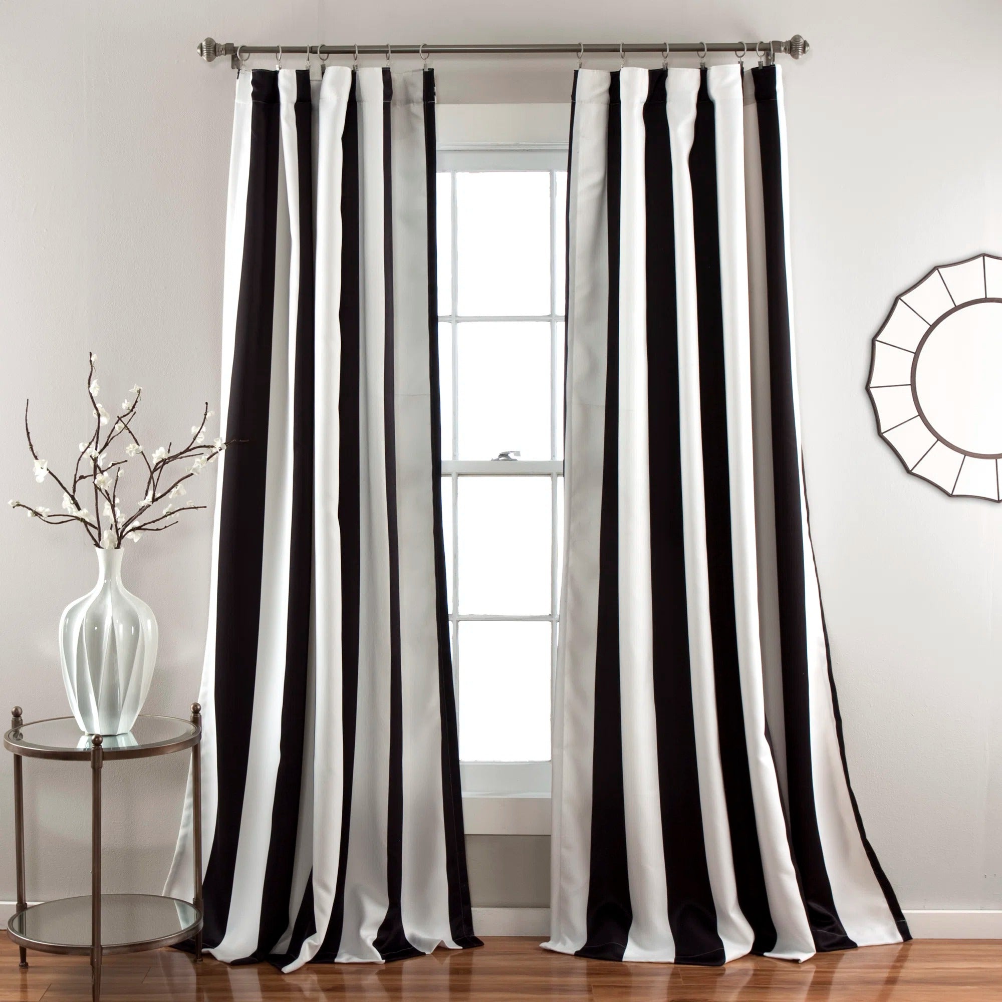 Black & White Vertical Striped Curtains – Modern Velvet Curtains | INTERIORFITS