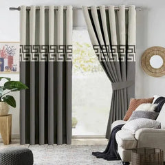 Gray and white dual tone velvet curtains with laser cut design
