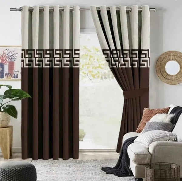 Dark brown and white dual tone velvet curtains with laser cut design