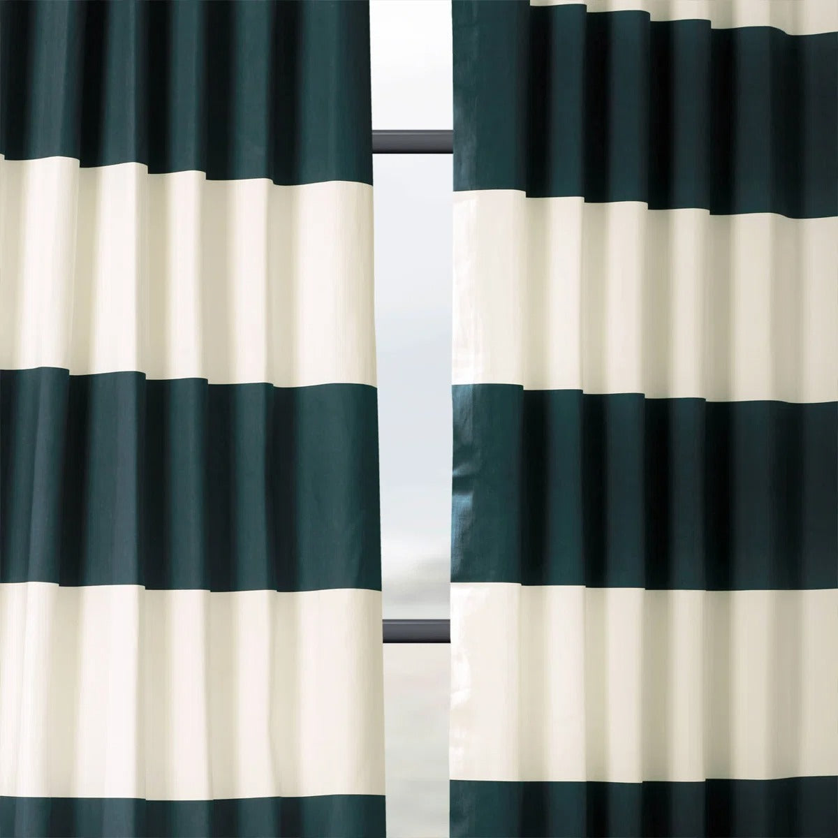 Teal & Cream Striped Curtains – Premium Velvet Curtains | INTERIORFITS