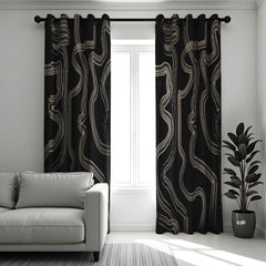 Black & Cream Wavy Abstract Curtains – Modern Velvet Curtains | INTERIORFITS