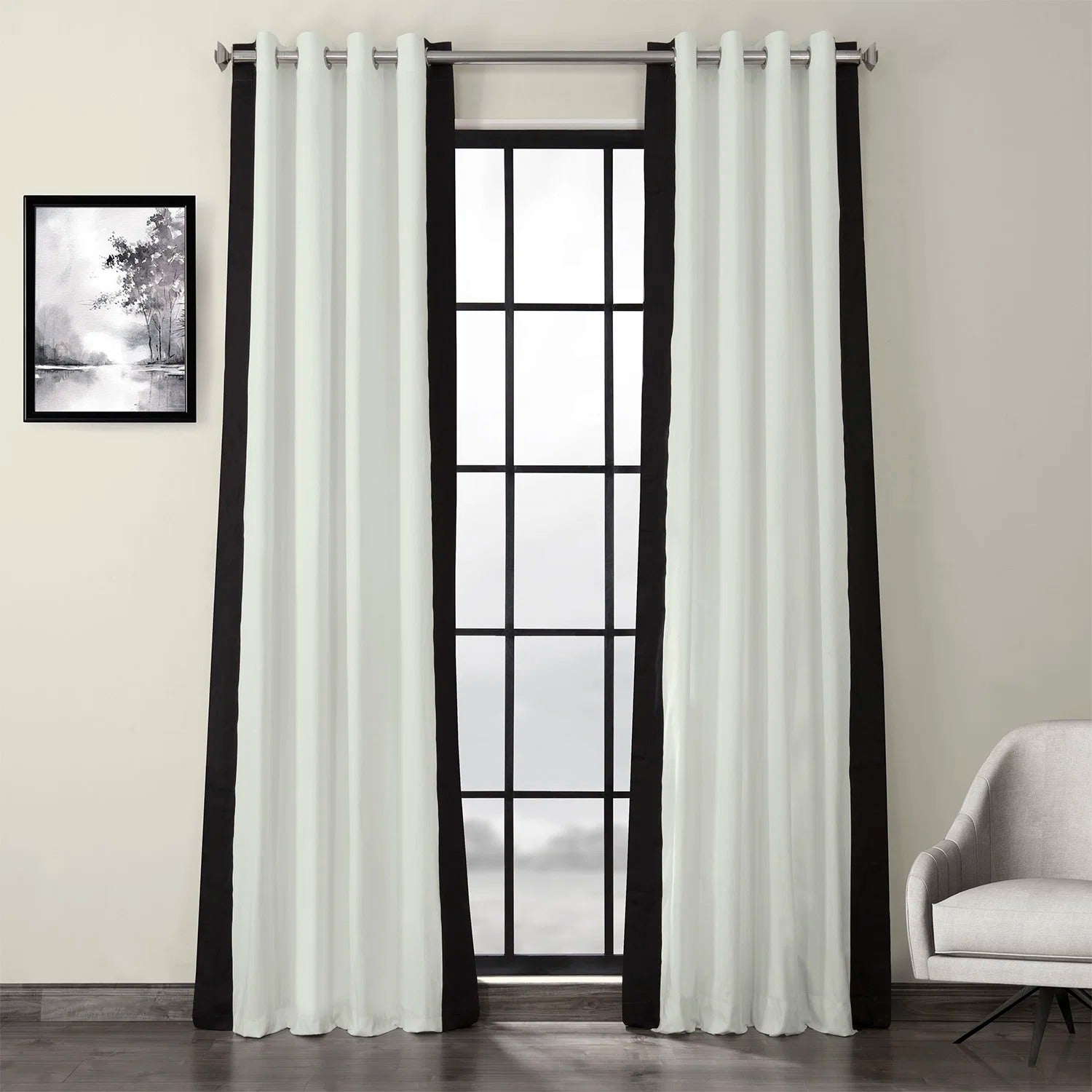 Black Border White Curtains – Modern Minimal Velvet Curtains | INTERIORFITS