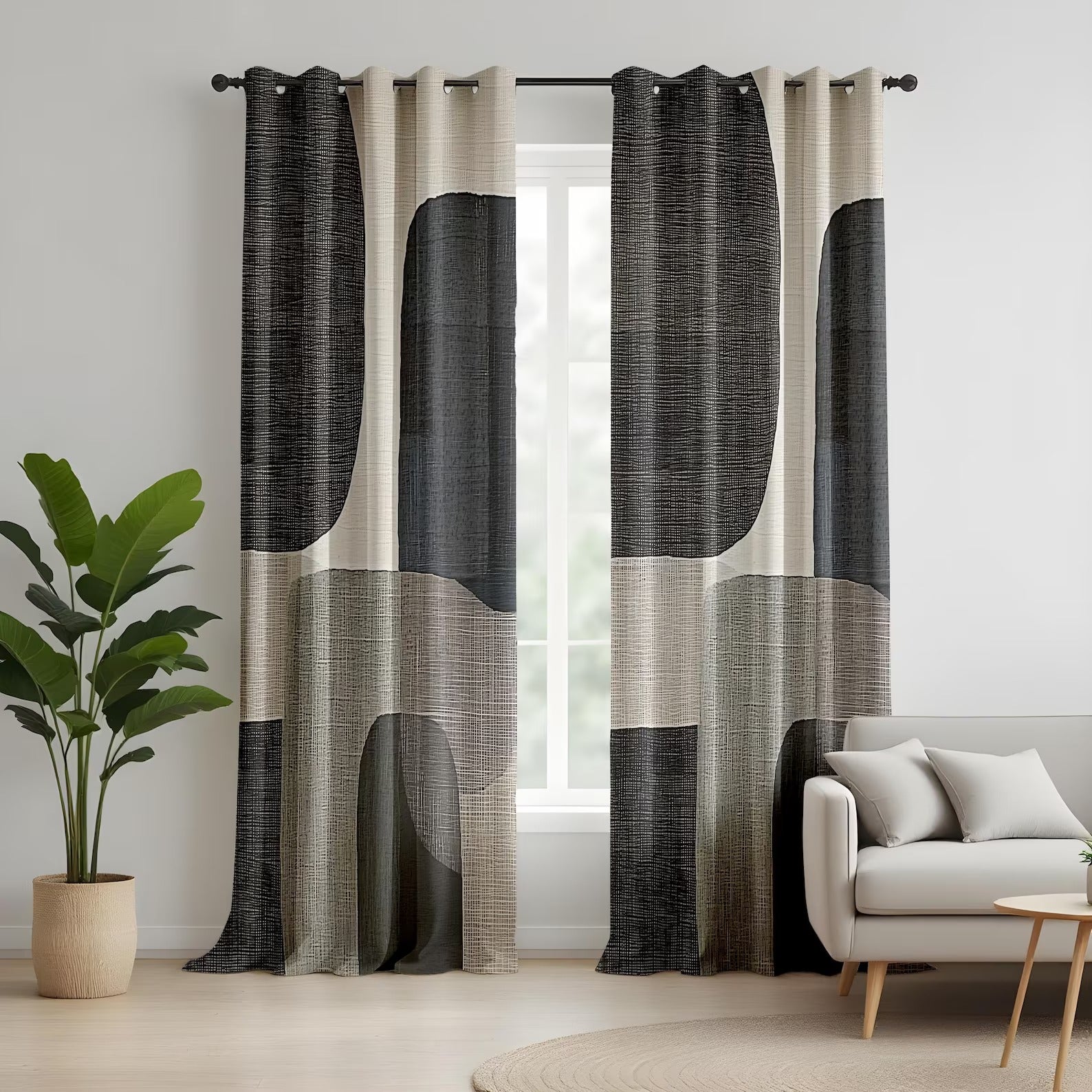 Black Grey Beige Abstract Organic Curtains – Modern Velvet Curtains | INTERIORFITS