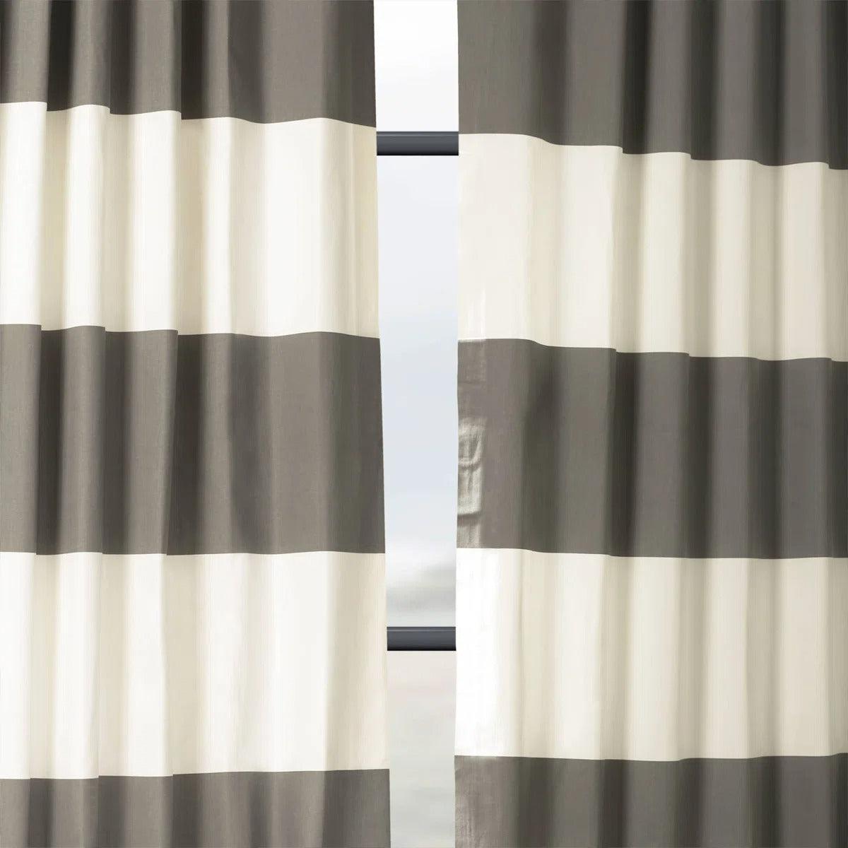 Grey & Cream Horizontal Striped Curtains – Elegant Velvet Curtains | INTERIORFITS