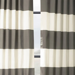 Grey & Cream Horizontal Striped Curtains – Elegant Velvet Curtains | INTERIORFITS