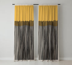 Yellow & Black Vertical Striped Curtains on White Base – Velvet Curtains | INTERIORFITS