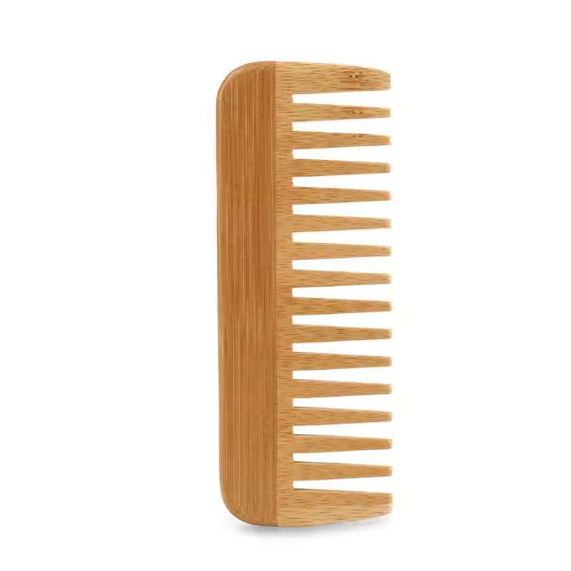 Eco-friendly wide tooth wooden comb close-up