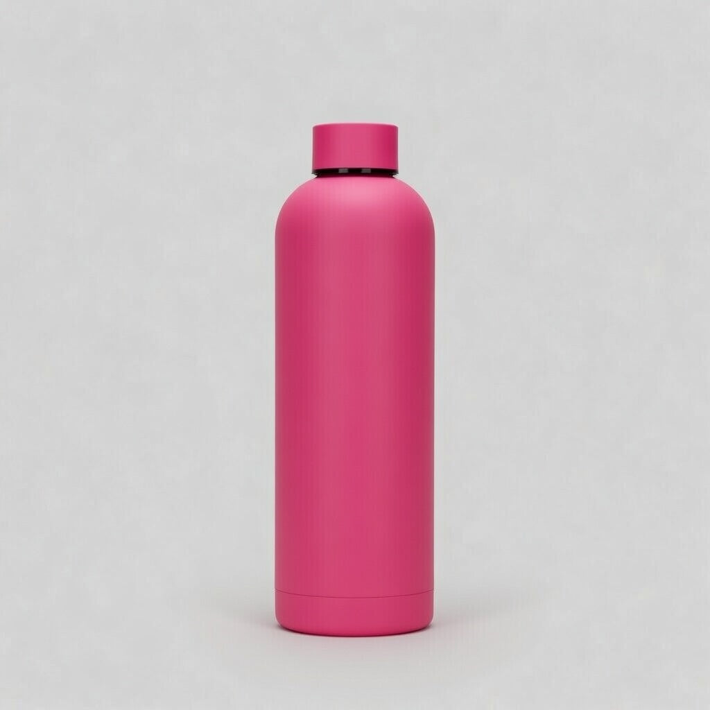 Pink water bottle on a light gray background