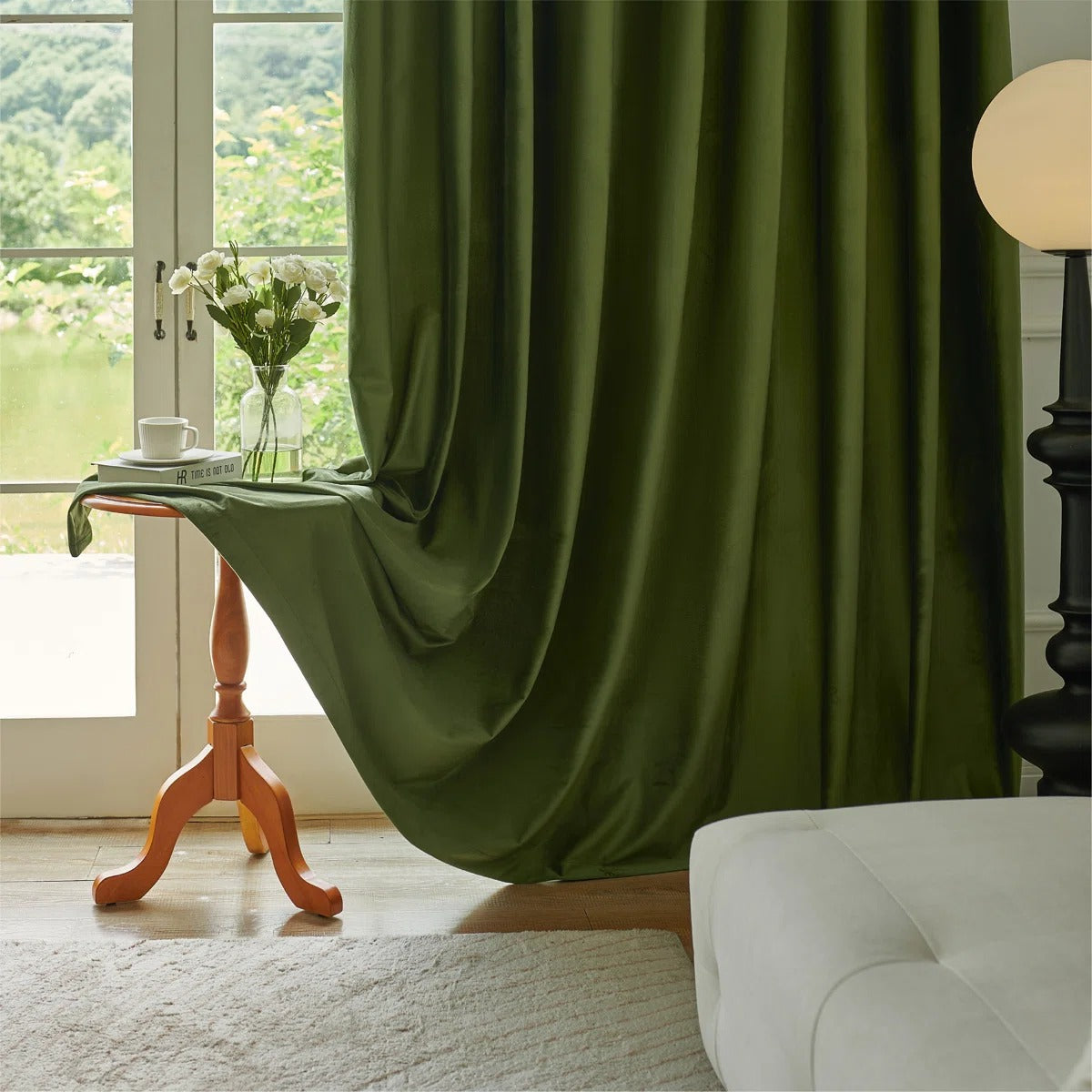 Luxury olive green velvet room darkening curtains for modern home