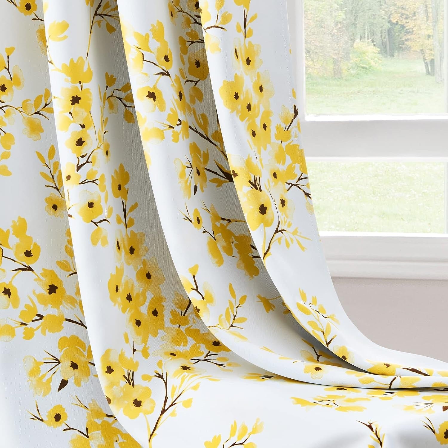 Yellow Floral Curtains – Premium Velvet Printed Curtains | INTERIORFITS