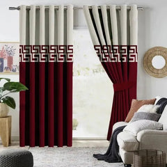 Maroon and white dual tone velvet curtains with laser cut design