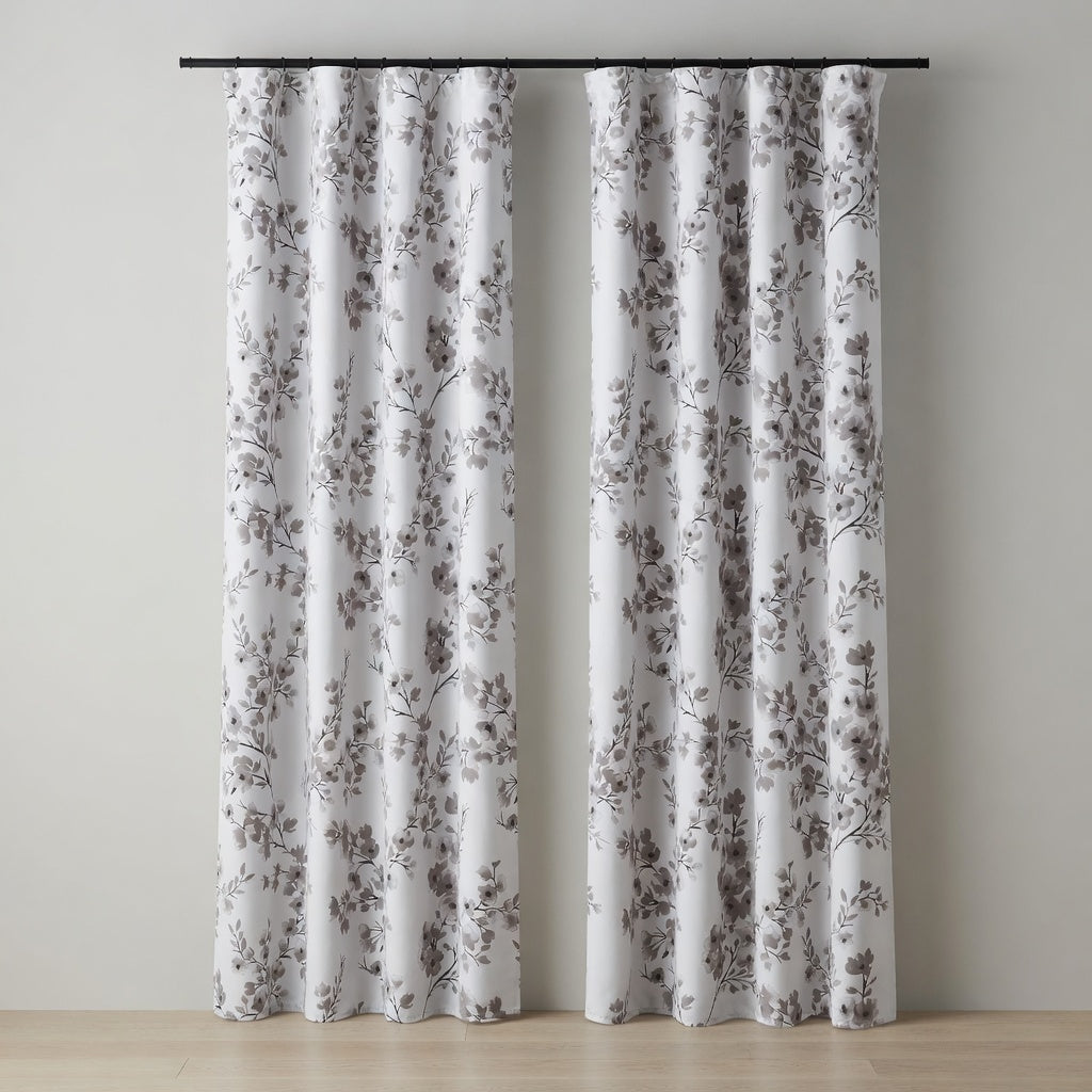 Grey Floral Curtains – Premium Velvet Printed Curtains | INTERIORFITS