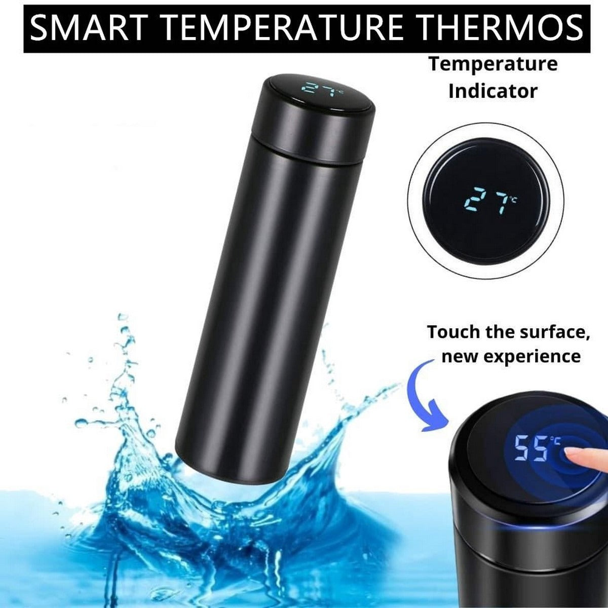 Smart LED Temperature Water Bottle 500ml – Stainless Steel Vacuum Insulated Thermos | Hot & Cold Digital Display Flask