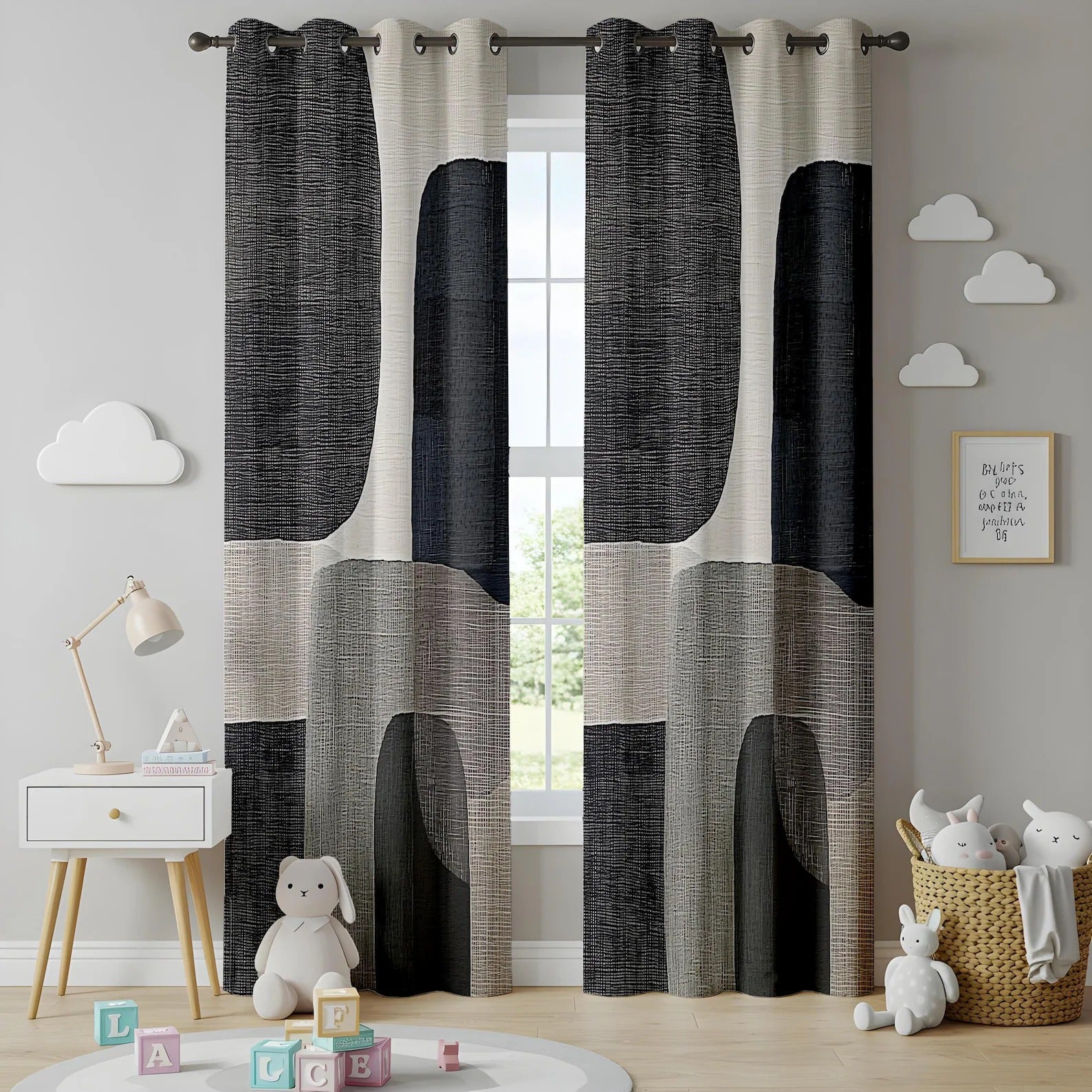 Black Grey Beige Abstract Organic Curtains – Modern Velvet Curtains | INTERIORFITS
