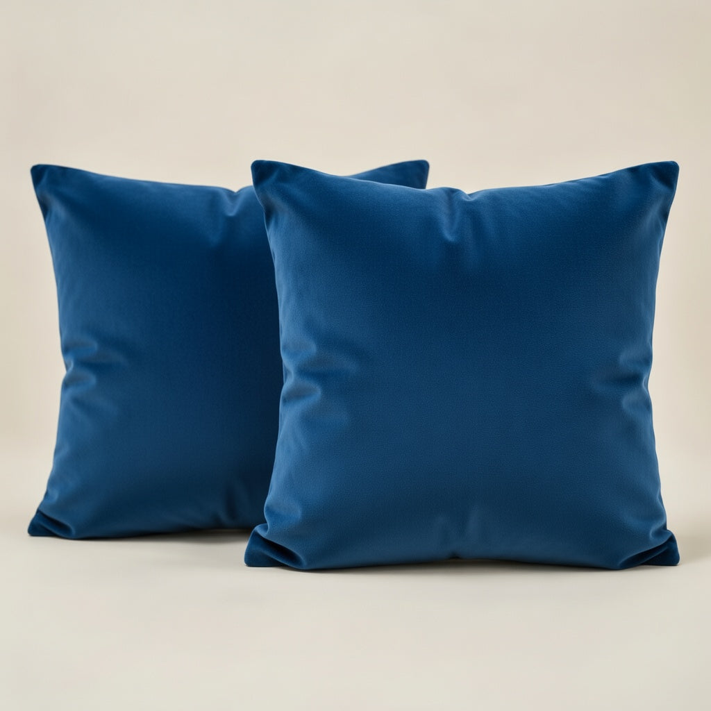 Two blue pillows on a beige background