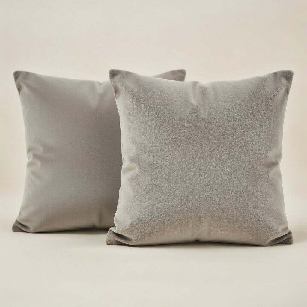 Two gray pillows on a light beige background