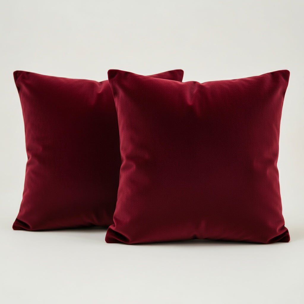 Two red pillows on a light gray background
