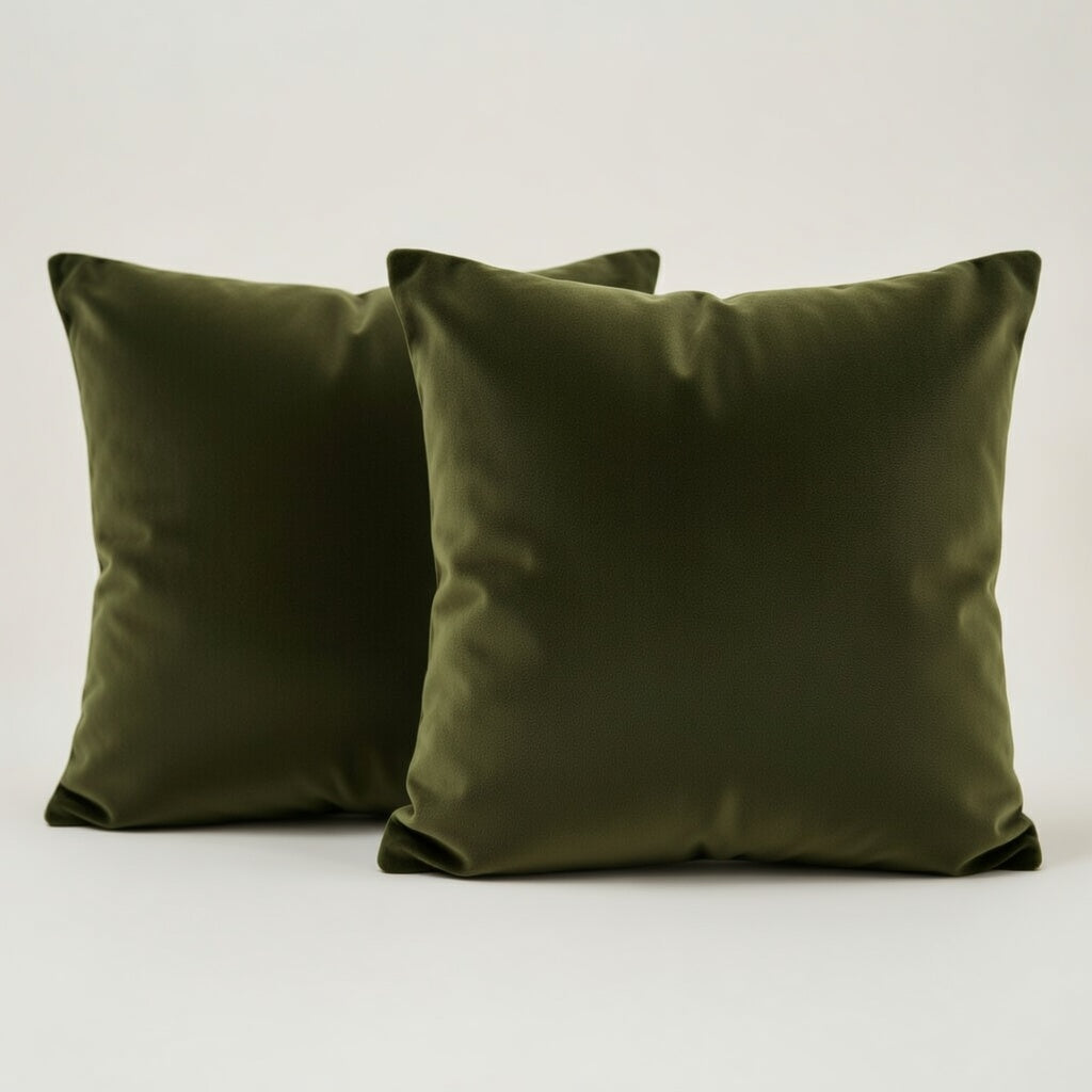 Two green pillows on a light gray background
