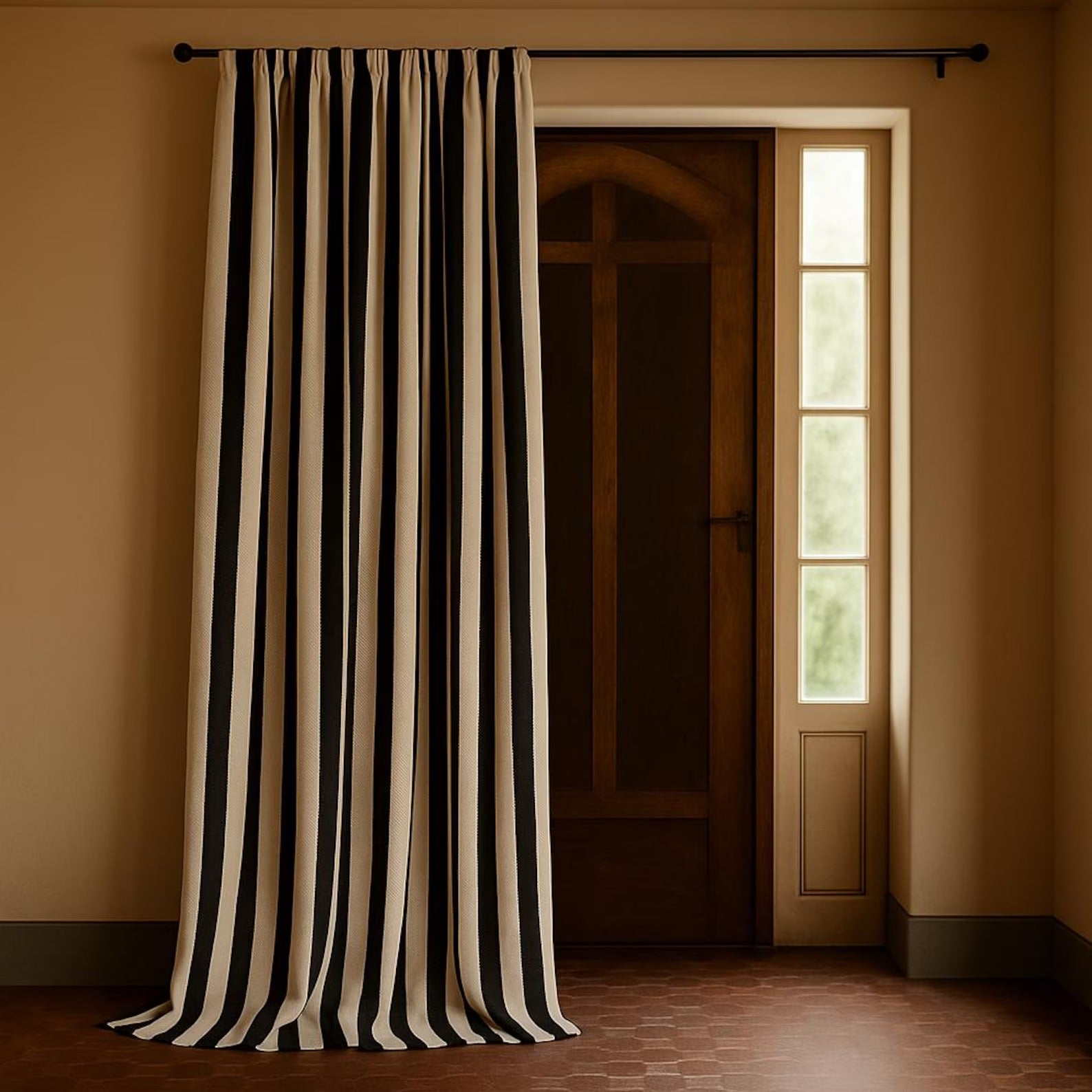 Black & Beige Vertical Striped Curtains – Premium Velvet Curtains | INTERIORFITS