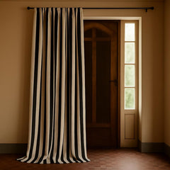 Black & Beige Vertical Striped Curtains – Premium Velvet Curtains | INTERIORFITS