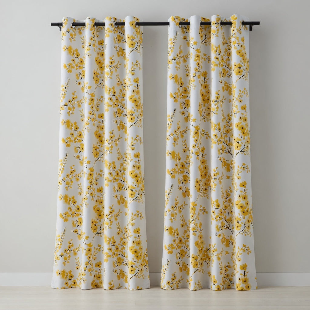 Yellow Floral Curtains – Premium Velvet Printed Curtains | INTERIORFITS