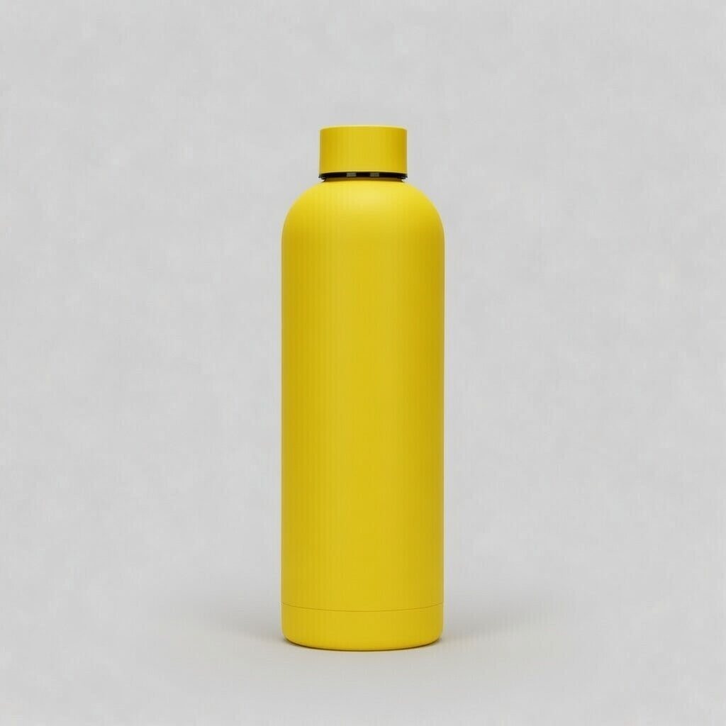 Yellow water bottle on a light gray background